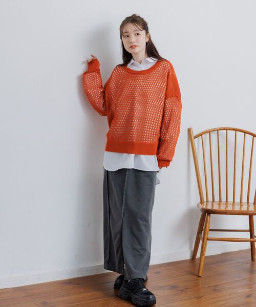 RETRO GIRL(レトロガール)の「メッシュニットプルオーバー(ニット/セーター・レディース・オフホワイト/ブラック/オレンジ・FREE)」の15枚目の写真