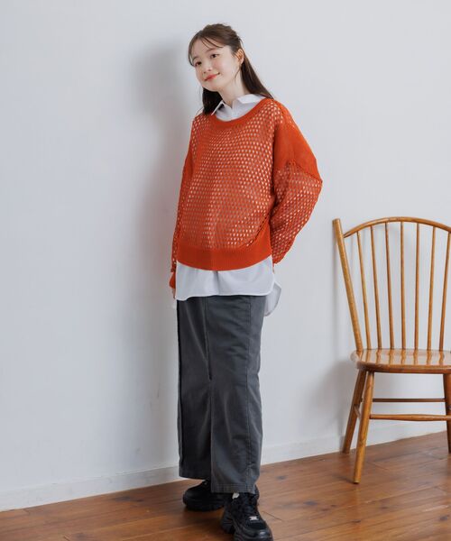 RETRO GIRL(レトロガール)の「メッシュニットプルオーバー(ニット/セーター・レディース・オフホワイト/ブラック/オレンジ・FREE)」の18枚目の写真