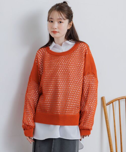 RETRO GIRL(レトロガール)の「メッシュニットプルオーバー(ニット/セーター・レディース・オフホワイト/ブラック/オレンジ・FREE)」の19枚目の写真