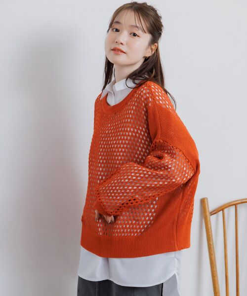 RETRO GIRL(レトロガール)の「メッシュニットプルオーバー(ニット/セーター・レディース・オフホワイト/ブラック/オレンジ・FREE)」の22枚目の写真