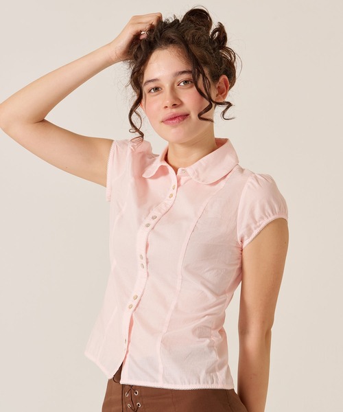 TINA:JOJUN(ティーナジョジュン)の「コンパクト キャップスリーブ ブラウス TINA:JOJUN(シャツ/ブラウス・レディース・ピンク/ホワイト・M)」の12枚目の写真