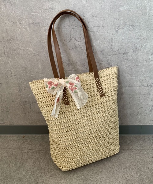 pyornim(ピョルニム)の「【A4サイズ対応】【花柄刺繍リボン付き】 フェイクレザーハンドル カゴトートバッグ 海 夏 プール(トートバッグ・レディース・ベージュ/アイボリー・F)」の20枚目の写真