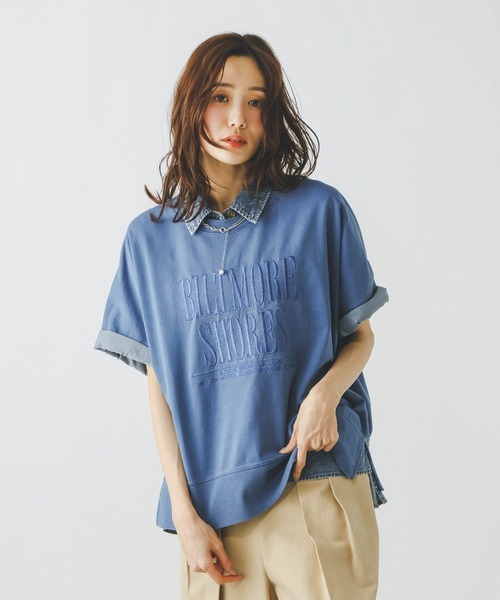 GLOBAL WORK(グローバルワーク)の「ピグメントカレッジプルオーバー6分袖/660939(Tシャツ/カットソー・レディース・グレイッシュベージュ/ダークブラウン/ブルー/ダークグレー・MEDIUM/LARGE)」の4枚目の写真