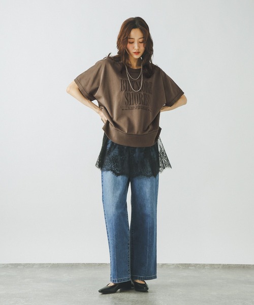 GLOBAL WORK(グローバルワーク)の「ピグメントカレッジプルオーバー6分袖/660939(Tシャツ/カットソー・レディース・グレイッシュベージュ/ダークブラウン/ブルー/ダークグレー・MEDIUM/LARGE)」の15枚目の写真