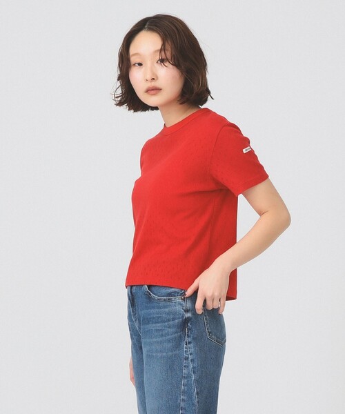 Ray BEAMS(レイビームス)の「【7/31再値下げ】ORCIVAL / パターン メッシュ クルーネック Tシャツ(Tシャツ/カットソー・レディース・ホワイト/レッド・1)」の2枚目の写真