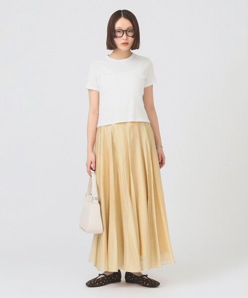 Ray BEAMS(レイビームス)の「【7/31再値下げ】ORCIVAL / パターン メッシュ クルーネック Tシャツ(Tシャツ/カットソー・レディース・ホワイト/レッド・1)」の3枚目の写真