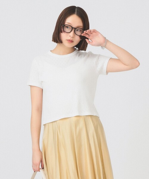 Ray BEAMS(レイビームス)の「【7/31再値下げ】ORCIVAL / パターン メッシュ クルーネック Tシャツ(Tシャツ/カットソー・レディース・ホワイト/レッド・1)」の6枚目の写真