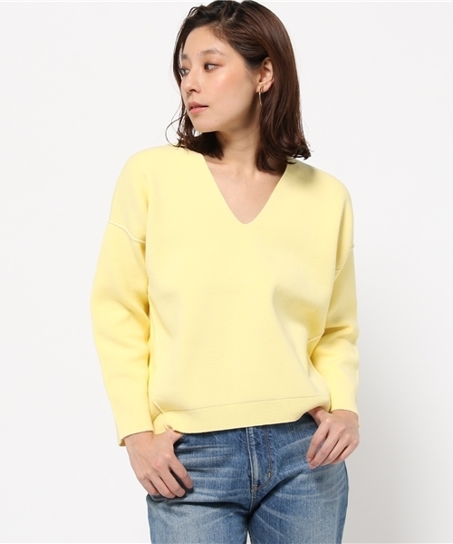 GALLARDAGALANTE（ガリャルダガランテ）の「両目編みVプルオーバーニット（ニット/セーター・レディース・ベージュ/イエロー・FREE）」の2枚目の写真