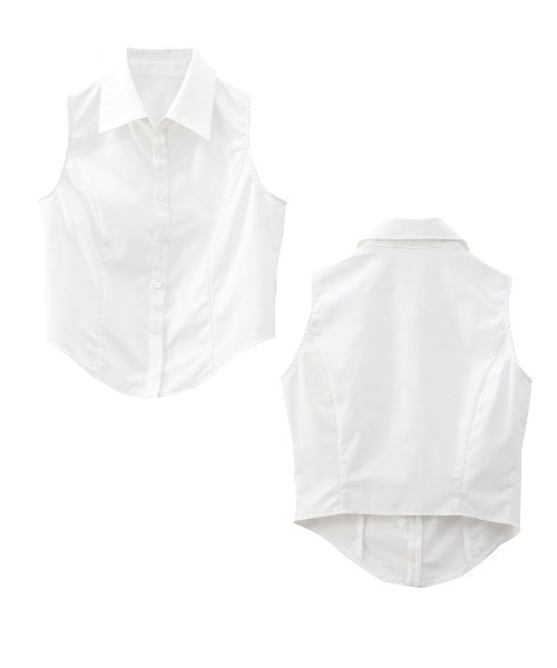 LVEU.(ラブユ.)の「【LVEU.】ノースリーブタイトシャツ / トップス シャツ ノースリーブ タイト レギュラーカラー 無地 モード ゴシック ホワイト ブラック(シャツ/ブラウス・レディース・ブラック/ホワイト・FREE)」の8枚目の写真