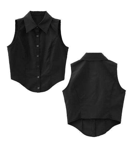 LVEU.(ラブユ.)の「【LVEU.】ノースリーブタイトシャツ / トップス シャツ ノースリーブ タイト レギュラーカラー 無地 モード ゴシック ホワイト ブラック(シャツ/ブラウス・レディース・ブラック/ホワイト・FREE)」の9枚目の写真