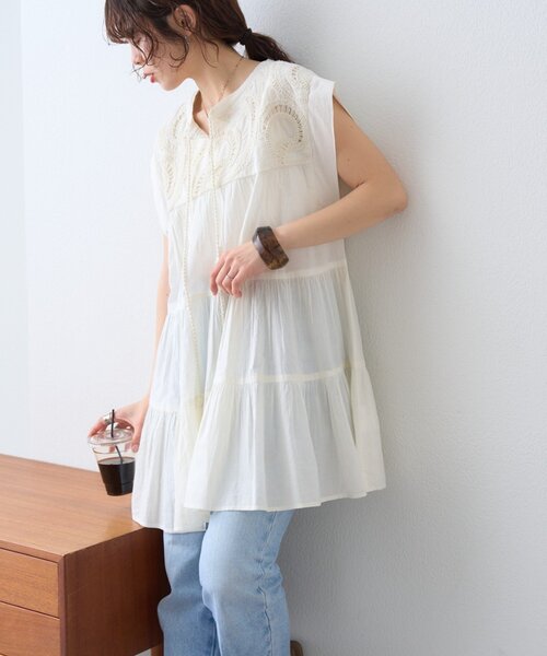 CIAOPANIC TYPY(チャオパニックティピー)の「【India】ハシゴレースティアードチュニックワンピ(シャツ/ブラウス・レディース・サックスブルー/アイボリー/ブラック・ONE SIZE)」の18枚目の写真