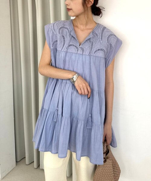 CIAOPANIC TYPY(チャオパニックティピー)の「【India】ハシゴレースティアードチュニックワンピ(シャツ/ブラウス・レディース・サックスブルー/アイボリー/ブラック・ONE SIZE)」の6枚目の写真