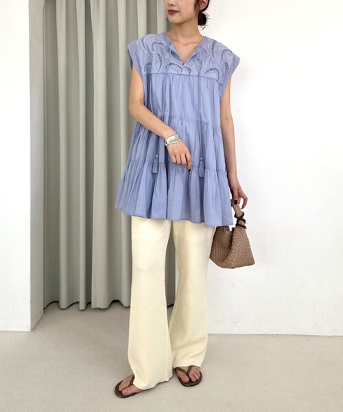CIAOPANIC TYPY(チャオパニックティピー)の「【India】ハシゴレースティアードチュニックワンピ(シャツ/ブラウス・レディース・サックスブルー/アイボリー/ブラック・ONE SIZE)」の8枚目の写真