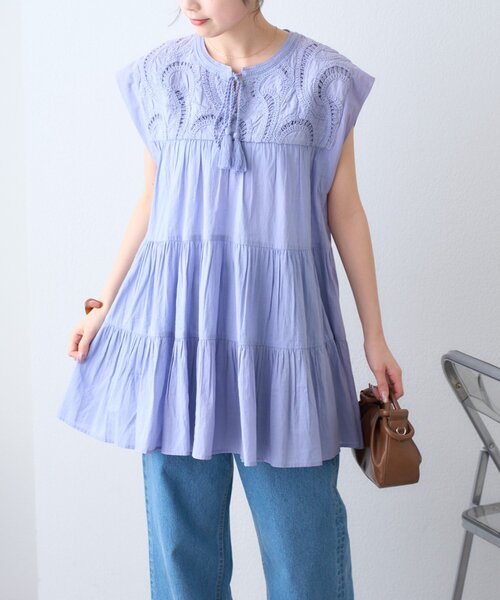 CIAOPANIC TYPY(チャオパニックティピー)の「【India】ハシゴレースティアードチュニックワンピ(シャツ/ブラウス・レディース・サックスブルー/アイボリー/ブラック・ONE SIZE)」の11枚目の写真