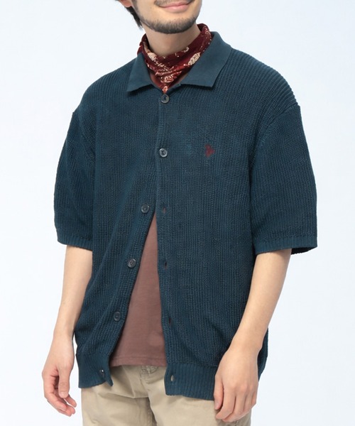 U.S. POLO ASSN.(ユーエスポロアッスン)の「U.S. POLO ASSN. (ユーエスポロアッスン) サマーニット カーディガン 半袖 PLM62403 ワンポイント ロゴ刺繍 襟付き ユニセックス(カーディガン/ボレロ・メンズ・ネイビー・M)」の1枚目の写真