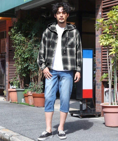 LUXSTYLE(ラグスタイル)の「先染め長袖フード付きシャツ(シャツ/ブラウス・メンズ・ストライプ/チェック・M/L)」の5枚目の写真