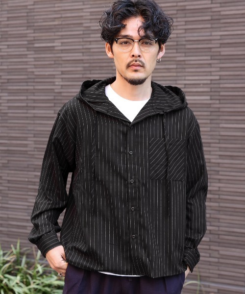 LUXSTYLE(ラグスタイル)の「先染め長袖フード付きシャツ(シャツ/ブラウス・メンズ・ストライプ/チェック・M/L)」の7枚目の写真