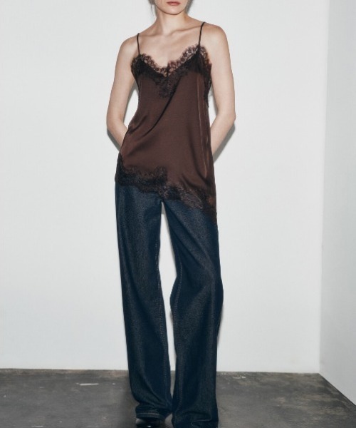 yuue' ( wear )（ユーイ）の「レーストリムサテンキャミソール（キャミソール・レディース・ブラック/ホワイト/ダークブラウン・FREE）」の5枚目の写真