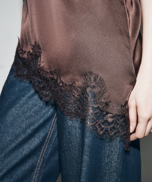 yuue' ( wear )（ユーイ）の「レーストリムサテンキャミソール（キャミソール・レディース・ブラック/ホワイト/ダークブラウン・FREE）」の7枚目の写真
