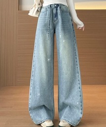 AMAJI（アマジ）の「ラインストーン デニム ワイドストレートパンツ（デニムパンツ）」