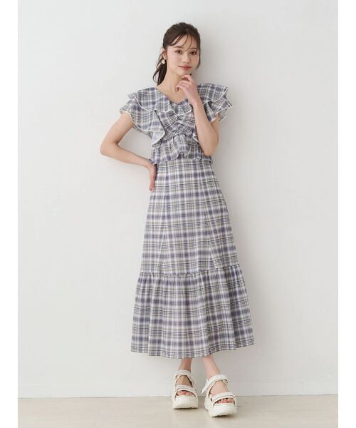 MERCURYDUO(マーキュリーデュオ)の「チェックプリントバックレースアップティアードスカート(スカート・レディース・ネイビー/ピンク・SMALL/MEDIUM)」の10枚目の写真