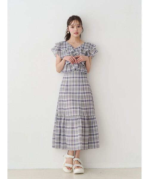 MERCURYDUO(マーキュリーデュオ)の「チェックプリントバックレースアップティアードスカート(スカート・レディース・ネイビー/ピンク・SMALL/MEDIUM)」の12枚目の写真