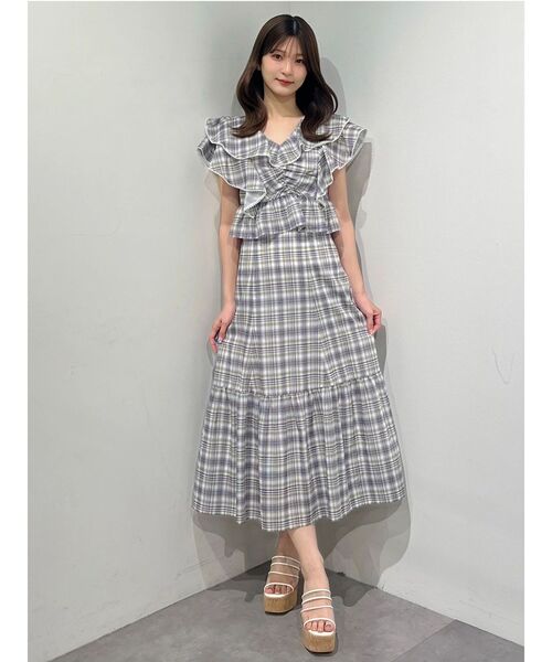 MERCURYDUO(マーキュリーデュオ)の「チェックプリントバックレースアップティアードスカート(スカート・レディース・ネイビー/ピンク・SMALL/MEDIUM)」の14枚目の写真