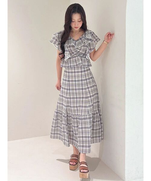 MERCURYDUO(マーキュリーデュオ)の「チェックプリントバックレースアップティアードスカート(スカート・レディース・ネイビー/ピンク・SMALL/MEDIUM)」の21枚目の写真