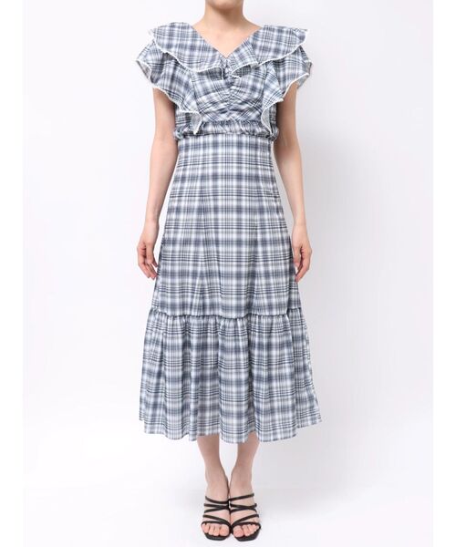 MERCURYDUO(マーキュリーデュオ)の「チェックプリントバックレースアップティアードスカート(スカート・レディース・ネイビー/ピンク・SMALL/MEDIUM)」の6枚目の写真