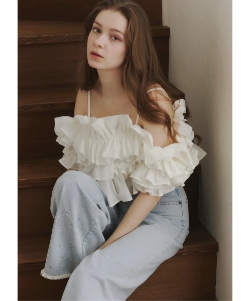 NOTREemor（ノートルエモア）の「airy bloom tops（キャミソール・レディース・チャコールグレー/ホワイト・FREE）」の9枚目の写真