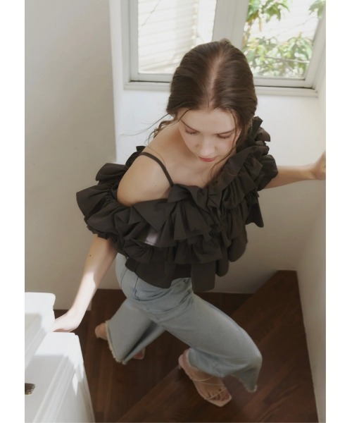 NOTREemor（ノートルエモア）の「airy bloom tops（キャミソール・レディース・チャコールグレー/ホワイト・FREE）」の5枚目の写真