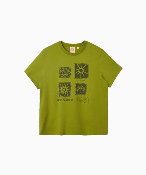 HELLO SUNRISE(ハローサンライズ)の「Sun Stamp Tee_Olive(Tシャツ/カットソー・レディース・オリーブ・LARGE/MEDIUM/SMALL/X-LARGE)」の2枚目の写真