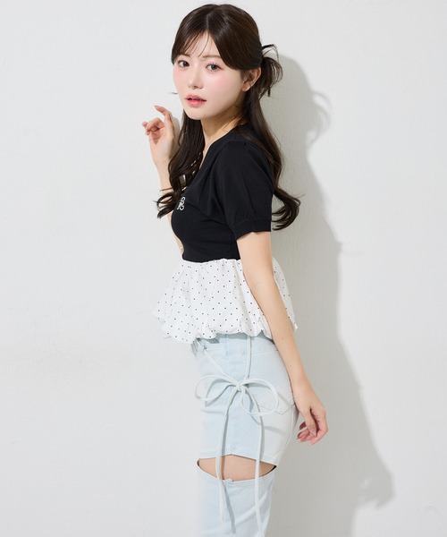 one after another NICE CLAUP(ワンアフターアナザーナイスクラップ)の「半袖バルーントップス(ニット/セーター・レディース・ピンクベージュ/ブラック/ホワイト系その他・FREE)」の5枚目の写真