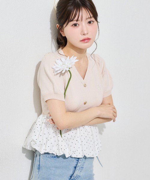 one after another NICE CLAUP(ワンアフターアナザーナイスクラップ)の「半袖バルーントップス(ニット/セーター・レディース・ピンクベージュ/ブラック/ホワイト系その他・FREE)」の9枚目の写真