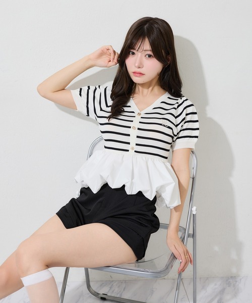 one after another NICE CLAUP(ワンアフターアナザーナイスクラップ)の「半袖バルーントップス(ニット/セーター・レディース・ピンクベージュ/ブラック/ホワイト系その他・FREE)」の16枚目の写真