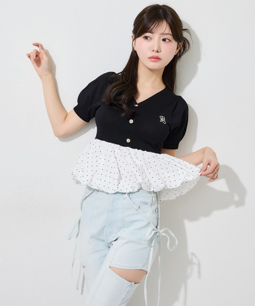 one after another NICE CLAUP(ワンアフターアナザーナイスクラップ)の「半袖バルーントップス(ニット/セーター・レディース・ピンクベージュ/ブラック/ホワイト系その他・FREE)」の6枚目の写真