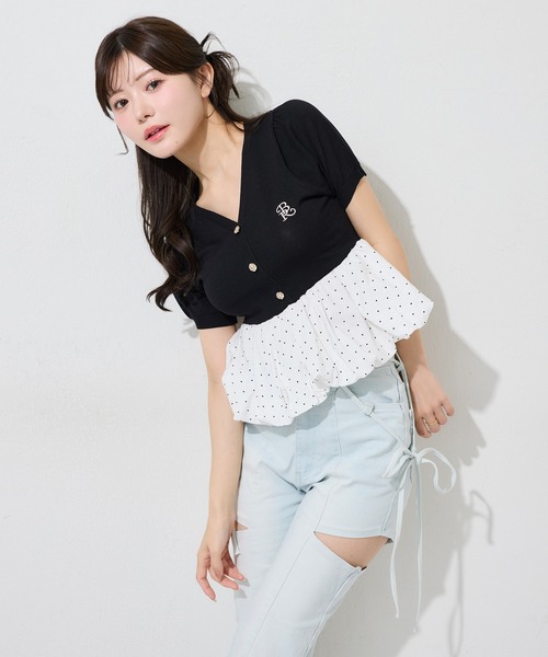 one after another NICE CLAUP(ワンアフターアナザーナイスクラップ)の「半袖バルーントップス(ニット/セーター・レディース・ピンクベージュ/ブラック/ホワイト系その他・FREE)」の7枚目の写真