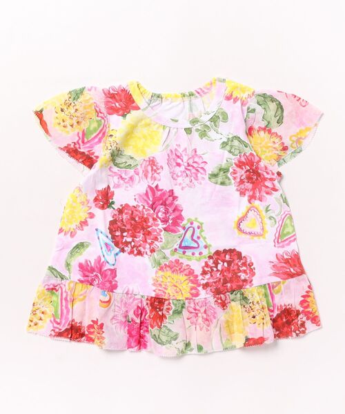 HAKKA KIDS（ハッカキッズ）の「32／－天竺オリジナルダリアハートプリントチュニックTシャツ（Tシャツ/カットソー・キッズ・ピンク/ブルー・120cm/130cm/100cm/110cm）」の2枚目の写真