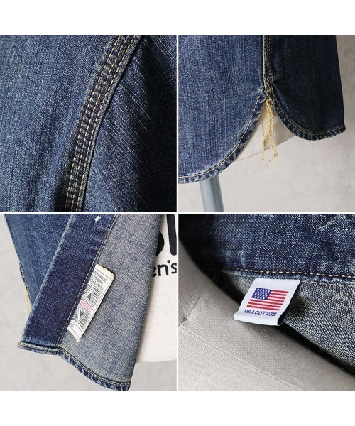 HOUSTON(ヒューストン)の「HOUSTON ヒューストン USA COTTON DENIM S/S WORK SHIRT USAコットン デニム 半袖 ワークシャツ(シャツ/ブラウス・メンズ・ワンウォッシュ/ライトインディゴブルー/インディゴブルー・XXL/XL/L/M)」の7枚目の写真