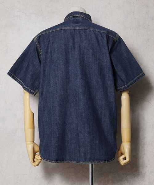 HOUSTON(ヒューストン)の「HOUSTON ヒューストン USA COTTON DENIM S/S WORK SHIRT USAコットン デニム 半袖 ワークシャツ(シャツ/ブラウス・メンズ・ワンウォッシュ/ライトインディゴブルー/インディゴブルー・XXL/XL/L/M)」の8枚目の写真