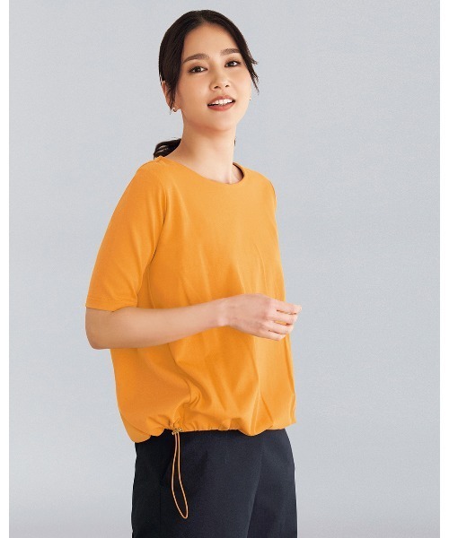 DoCLASSE( ドゥクラッセ)の「ドローコード付ボートネック/5分袖・DoT(Tシャツ/カットソー・レディース・ライトオレンジ系/レッド/アクア/ブルー・L/S/M)」の4枚目の写真