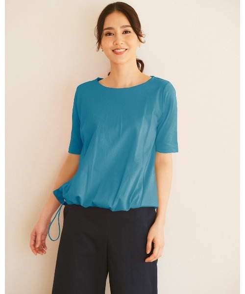 DoCLASSE( ドゥクラッセ)の「ドローコード付ボートネック/5分袖・DoT(Tシャツ/カットソー・レディース・ライトオレンジ系/レッド/アクア/ブルー・L/S/M)」の3枚目の写真