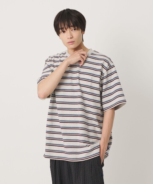NICE WEATHER（ナイスウェザー）の「＜NICE WEATHER＞ボーダー ショートスリーブ Tシャツ（Tシャツ/カットソー・メンズ・ホワイト/ベージュ/ライム・L/M/S/XS）」の9枚目の写真