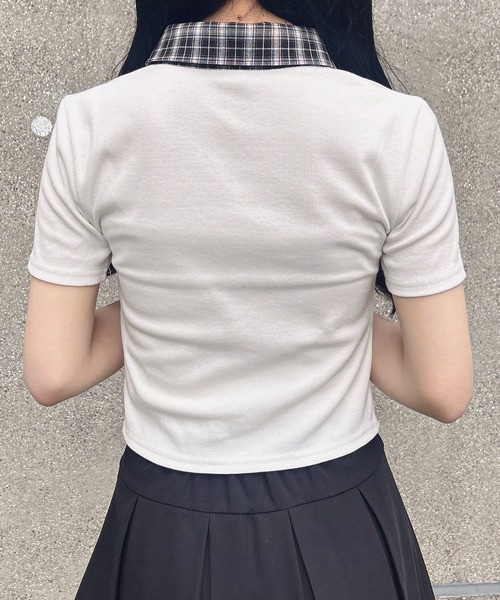 INGNI(イング)の「チェック襟ダブルジップトップス(Tシャツ/カットソー・レディース・グレー/オフホワイト/ブラック・M)」の7枚目の写真