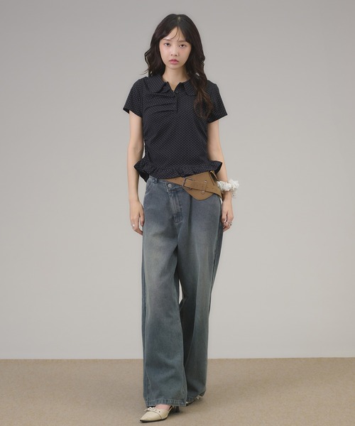 apres jour mignon(アプレジュールミニョン)の「ドットギャザ-フロントトップス(Tシャツ/カットソー・レディース・ブラック/オフホワイト・フリー/LARGE)」の5枚目の写真
