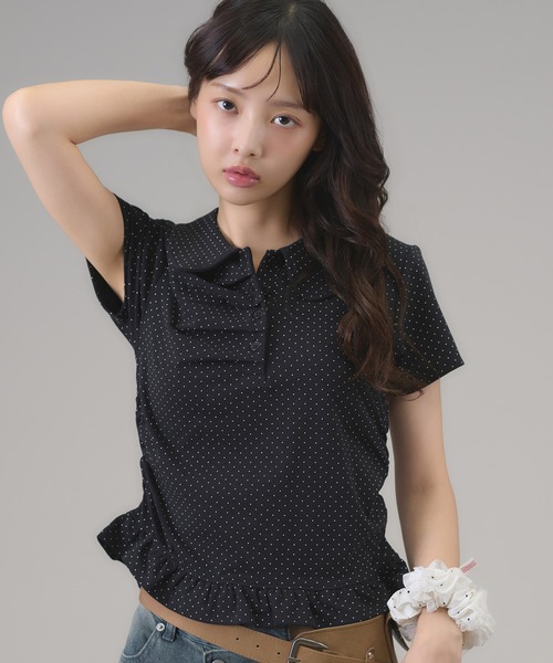 apres jour mignon(アプレジュールミニョン)の「ドットギャザ-フロントトップス(Tシャツ/カットソー・レディース・ブラック/オフホワイト・フリー/LARGE)」の11枚目の写真