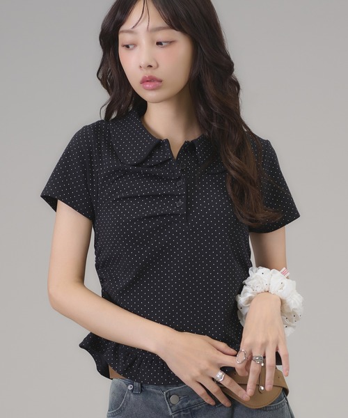 apres jour mignon(アプレジュールミニョン)の「ドットギャザ-フロントトップス(Tシャツ/カットソー・レディース・ブラック/オフホワイト・フリー/LARGE)」の9枚目の写真