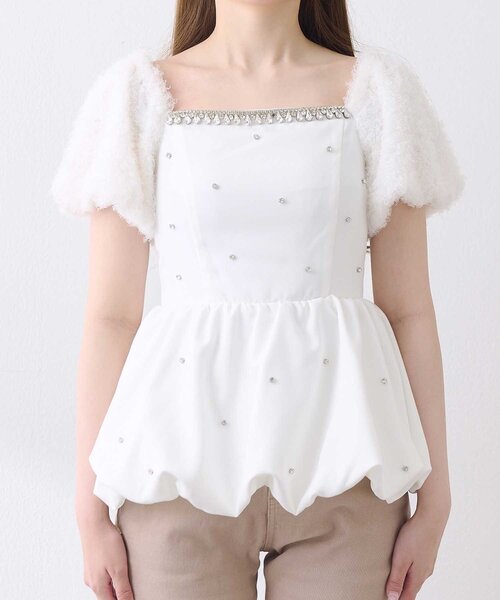 Belle Charme(ベルシャルム)の「【Belle Charme】Jewel Ballon Peplum Tops(シャツ/ブラウス・レディース・ブラック/オフホワイト/ベージュ・FREE)」の7枚目の写真
