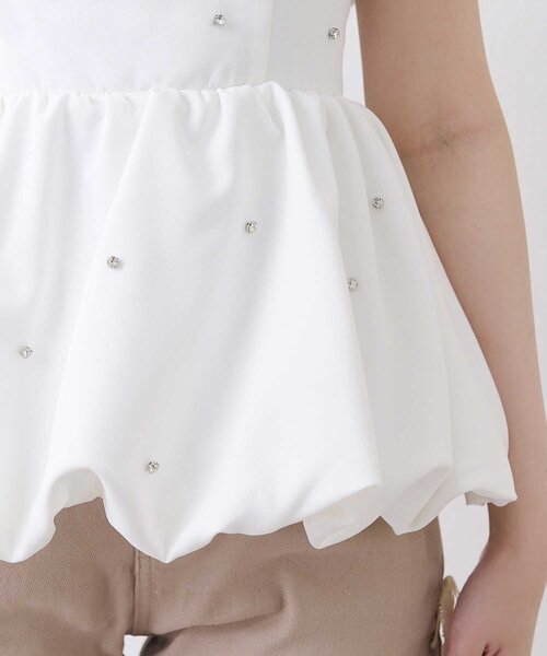 Belle Charme(ベルシャルム)の「【Belle Charme】Jewel Ballon Peplum Tops(シャツ/ブラウス・レディース・ブラック/オフホワイト/ベージュ・FREE)」の11枚目の写真