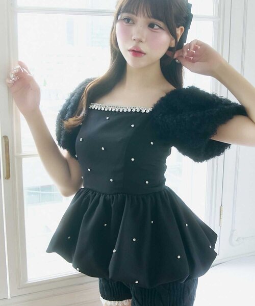 Belle Charme(ベルシャルム)の「【Belle Charme】Jewel Ballon Peplum Tops(シャツ/ブラウス・レディース・ブラック/オフホワイト/ベージュ・FREE)」の16枚目の写真